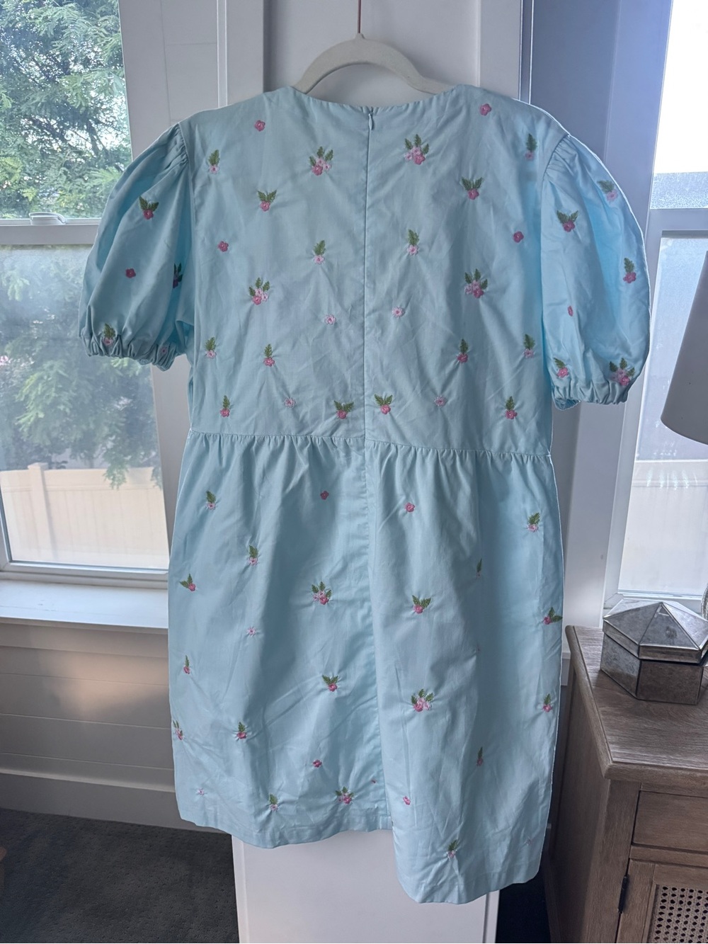 Fanm Mon Blue Embroidered Cotton Tie Front Babydoll Mini Dress XL NWT - Picture 5 of 6